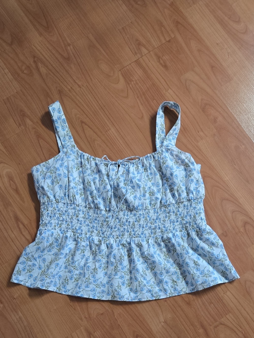 J. Crew Light Blue Floral Smocked Tank